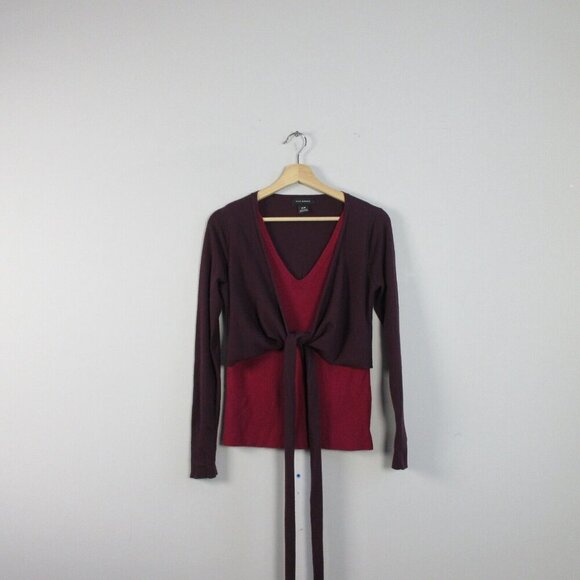Club Monaco Milah Sweater Women XS Burgundy Viscose Wrap Tie Waist Wool 272 - Picture 2 of 10